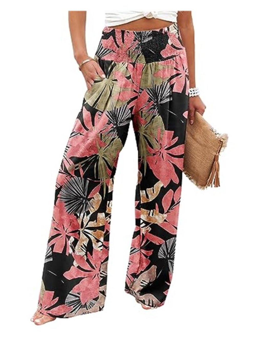 Womens High Waisted Wide Leg Palazzo Pants Casual Lounge Trousers Pockets Black